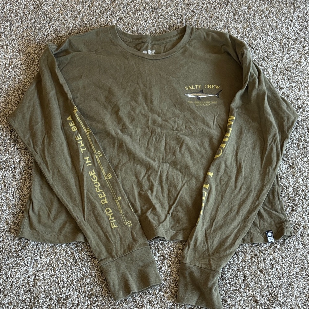 Salty Crew Olive Green cropped Long Sleeve Tee